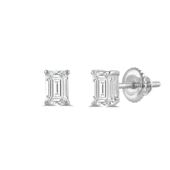White Cubic Zirconia 14k White Gold Studs With Velvet Gift Box 1.00ctw