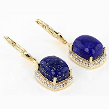 Lapis Lazuli And White Zircon Dangle Earrings In 18K Gold Over Sterling
Silver 0.46ctw