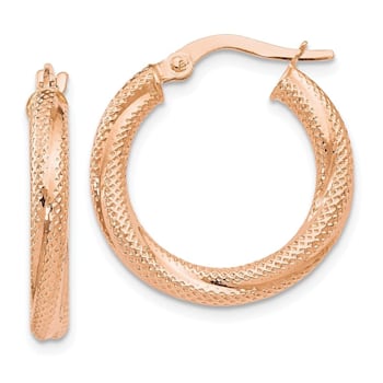 10k Rose Gold 21mm x 3mm Textured Hinged Hoop Earrings