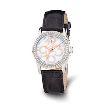 Charles Hubert Ladies Crystal Bezel Black Leather Watch