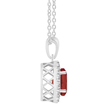 8x6mm Oval Garnet and White Topaz Accent Rhodium Over Sterling Silver
Halo Pendant w/Chain
