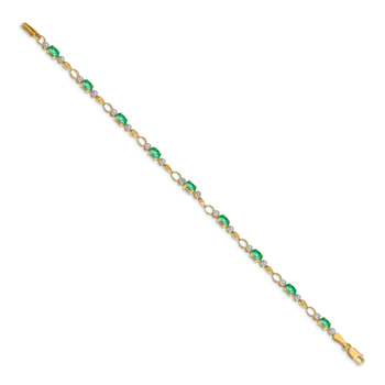 14k Yellow Gold and Rhodium Over 14k Yellow Gold Open-Link Diamond and
Emerald Bracelet