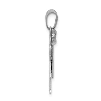 Rhodium Over 14k White Gold Satin Diamond Kid with Bow Pendant