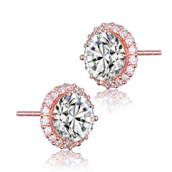 CZ Halo Stud Earrings In 18K Rose Gold Over Sterling Silver
