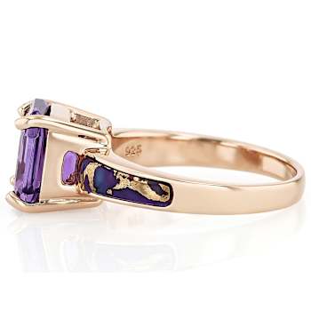Amethyst Asscher And Purple Turquoise Inlay Ring In 18K Rose Gold Over
Sterling Silver 3.15ct