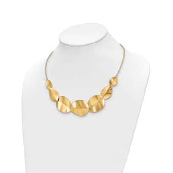 14K Yellow Gold Polished Textured with 2-inch Extension Necklace