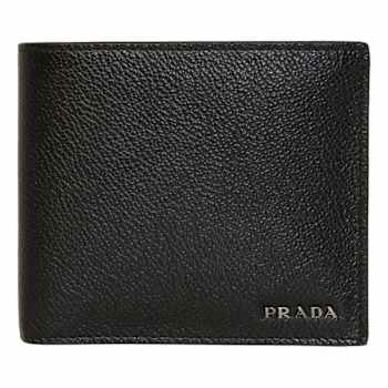 Prada Black Vitello Micro Grain Leather Bifold Wallet