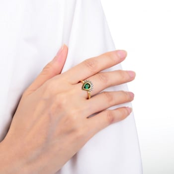 Chrome Diopside and White Topaz 14K Yellow Gold Over Sterling Silver
Ring, 2.24ctw