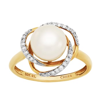 8mm Round White Freshwater Pearl and 0.13ctw Diamond 10K Yellow Gold
Swirl Halo Ring