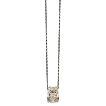Sterling Silver Antiqued with 14K Accent Diamond Pendant Necklace