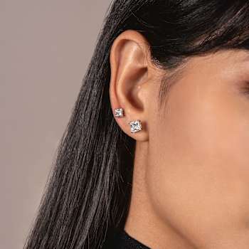 White Cubic Zirconia 14k White Gold Studs With Velvet Gift Box 0.60ctw