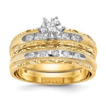 14K Yellow Gold Polished Finished Engagement Ring 0.09ctw