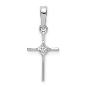 Rhodium Over 14k White Gold Small Diamond Cross Pendant