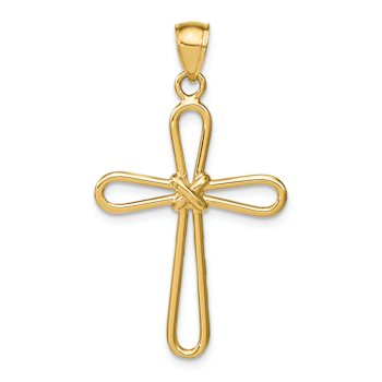 14k Yellow Gold Polished Rounded Cross with X Center Pendant