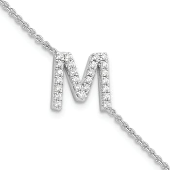 Rhodium Over 14k White Gold Diamond Sideways Letter M Bracelet