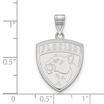 Rhodium Over Sterling Silver NHL LogoArt Florida Panthers Large Pendant