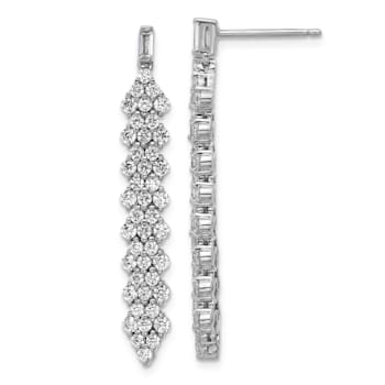 Rhodium Over Sterling Silver Fancy Cubic Zirconia Post Dangle Earrings