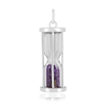 Amethyst Rhodium Over Sterling Silver Hourglass Sand Timer Pendant