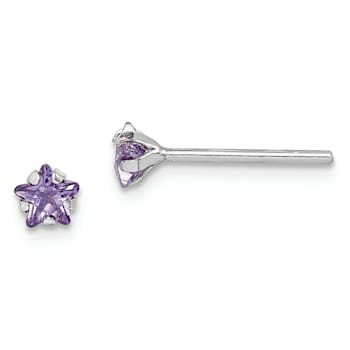 Sterling Silver Rhodium-plated Purple CZ Star Children's Stud Earrings