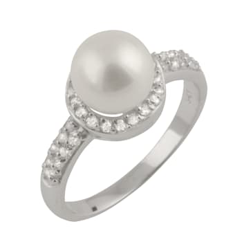 White Cultured Freshwater Pearl Ring Rhodium Over Silver