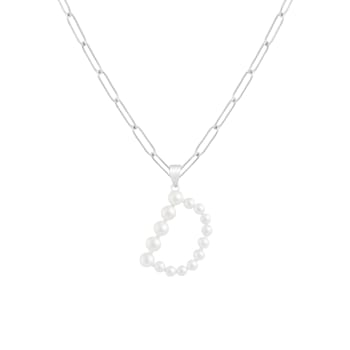 Letter D Initial Cultured Freshwater Pearl Rhodium Over Sterling Silver
Pendant With  18" Chain
