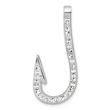 Rhodium Over Sterling Silver Polished Crystal Hook Pendant