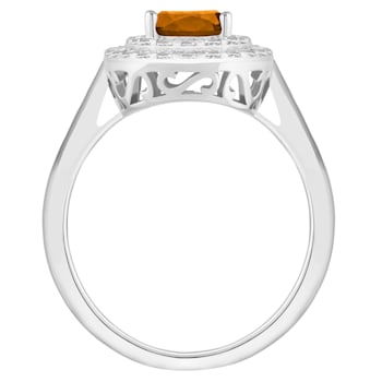 8x6mm Oval Citrine And White Topaz Accents Rhodium Over Sterling Silver
Double Halo Ring