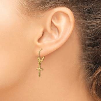 14k Yellow Gold Mini Cross with Heart Dangle Earrings
