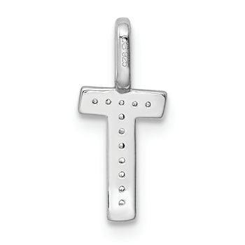 14K White Gold Diamond Letter T Initial Pendant