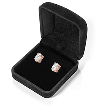 White Cubic Zirconia 14k Rose Gold Studs With Velvet Gift Box 0.50ctw