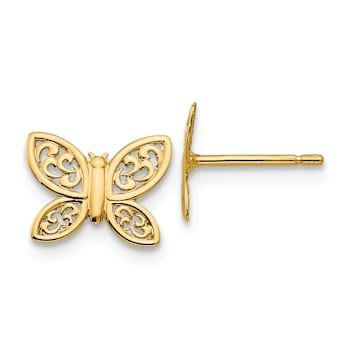 14k Yellow Gold Polished Butterfly Stud Earrings