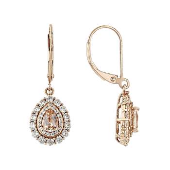 Morganite Pear And White Zircon Earrings In 18K Rose Gold Over Sterling
Silver 2.02ctw