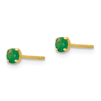 14k Yellow Gold 3mm Round Green Emerald Stud Earrings