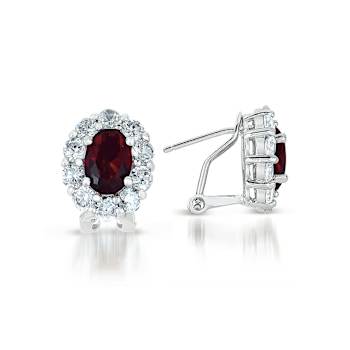 Ruby Color CZ Halo Stud Earrings In Sterling Silver