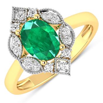 1.2ctw Green Emerald and Diamond 14K Yellow Gold Halo Ring