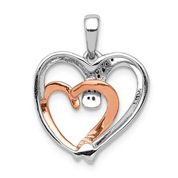 14k White Gold and 14k Rose Gold Diamond Double Heart Pendant