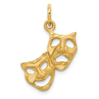 14k Yellow Gold Satin and Diamond-Cut Comedy and Tragedy Pendant