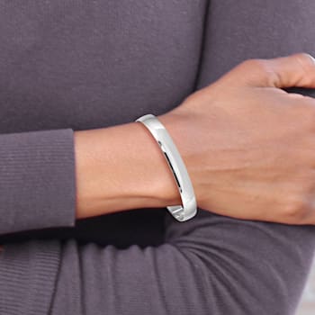 Rhodium Over 14k White Gold 8mm Solid Polished Half-Round Slip-On Bangle