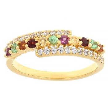 Multi-Garnet And White Zircon Ring In 18K Gold Over Sterling Silver 0.72ctw