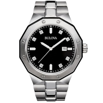 Bulova Men's Classic Black Dial Stainless Steel Watch