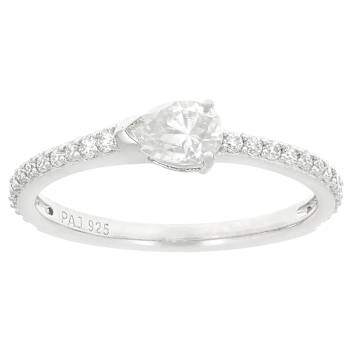 Moissanite Pear and Round Ring Set in Platinum Silver