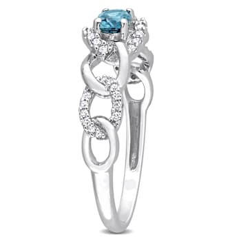 London Blue Topaz & Diamond 10K White Gold Link Ring 0.44ctw