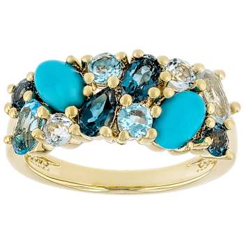 Turquoise And Multi-Blue Gemstone Ring In 18K Gold Over Sterling Silver 1.66ctw