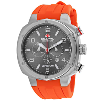 Seapro Men's Guardian Gray Dial, Orange Silicone Watch