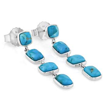 Cushion Turquoise Sterling Silver Dangle Earrings 7x5mm