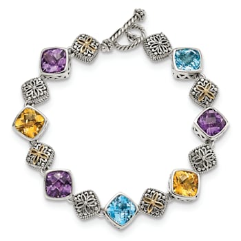 Sterling Silver with 14K Gold Over Sterling Silver Accent Oxidized Multi
Gemstone 8.25-inch Bracelet