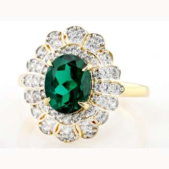 Lab-Created Emerald And White Zircon Ring In 18K Gold Over Sterling
Silver 2.23ctw