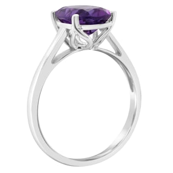 10x8mm Oval Amethyst Rhodium Over Sterling Silver Ring