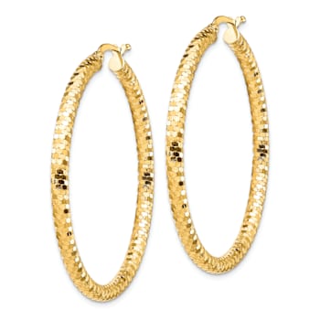14k Yellow Gold Diamond-Cut 1 3/4" Hoop Earrings