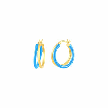 14K Yellow Gold Over Sterling Silver Double Hoop Enamel Earrings in
Turquoise Color
